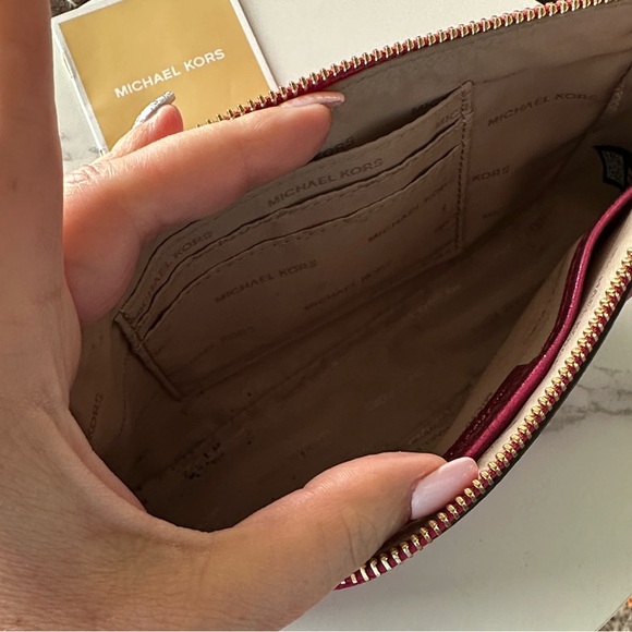 Michael Kors Fuchsia Shimmer Clutch with Gold Chain - Picture 3 of 5